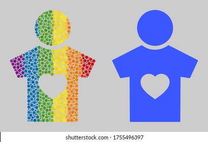 Boyfriend composition icon of round dots in variable sizes and spectrum colored color hues. A dotted LGBT-colored Boyfriend for lesbians, gays, bisexuals, and transgender