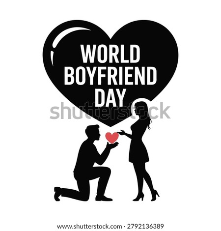 Boyfriend day featuring a black silhouette of a man kneeling to propose to a woman with a large heart shape and red heart