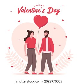 Boyfriend And Girlfriend Holding Heart Shaped Balloon on Valentine's Day