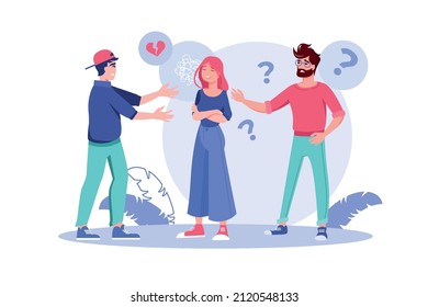 Boyfriend girlfriend or married family couple quarrelling breaking relationship flat vector illustration. Lovers or husband-wife conflict concept