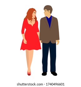 Boyfriend and girlfriend on a date. Students in love, friendship or relationships. Youth on a walk. Vector isolated illustration on a white background.