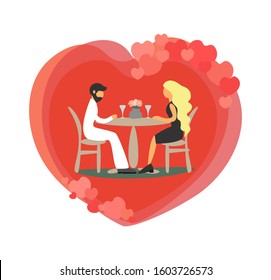 Boyfriend and girlfriend on a romantic date. Color flat vector isolated illustration.