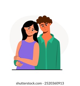 Novio sosteniendo su personaje de ilustración de novia. Pareja abrazando Arte vectorial.