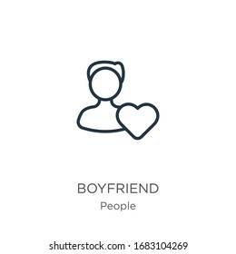 Boyfriend icon. Thin linear boyfriend outline icon isolated on white background from people collection. Line vector sign, symbol for web and mobile