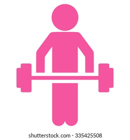 Boyfriend Power Lifting vector icon. Style is flat symbol, pink color, rounded angles, white background.