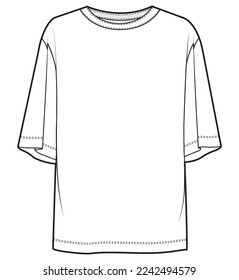 boyfriend t shirt flat sketch vector illustration technical cad drawing template