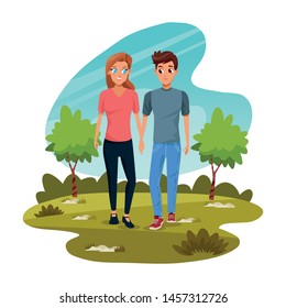 boyfriends walking in the nature and lovely summer day. vector illustration.