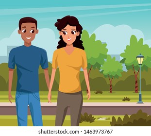 boyfriends walking in the nature and lovely summer day vector illustration graphic design