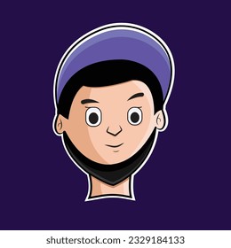 Boyish mascot logo featuring a purple cap, stylish beard, and youthful charm