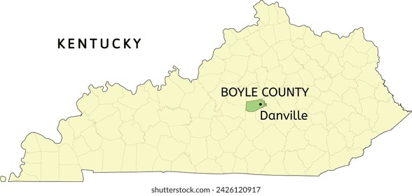 Boyle County and city of Danville location on Kentucky state map
