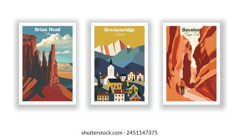 Boynton Canyon Trail, Breckenridge, Colorado, Brian Head, Utah - Vintage travel poster. Vector illustration. High quality prints