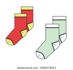 Boys ankle socks design technical drawing by adobe illustrator.