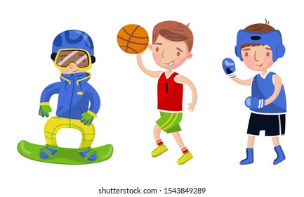 Boys athletes in uniform. Vector illustration on a white background.