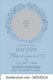Boy's Baptism, Christening Photo Invitation - Invite template - Vector