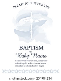 Boy's Baptism/Christening/First Communion/Confirmation Invitation - Cross on Watercolor Background - Vector 