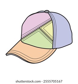 Boys baseball caps flat sketch vector mockup template.