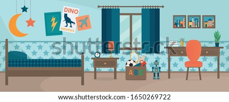 Boy's bedroom background. Furniture in a boy's room vectors.  Interior decoration of  personal space.