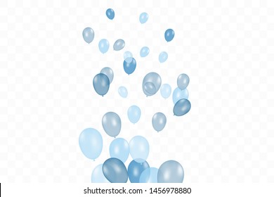 Boy's birthday. Composition of vector realistic blue balloons isolated on transparent background. Balloons isolated. For Birthday greeting cards or other designs