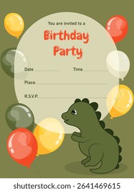 Boy's Birthday Invitation. Dinosaur Invitation. Dinosaur, Balloons. Birthday.