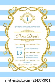 Boy's birthday invitation. Invitation to the prince's birthday party. Template for baby shower invitation. It is a boy
