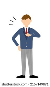 Boys, blazer uniform, confidently tapping his chest