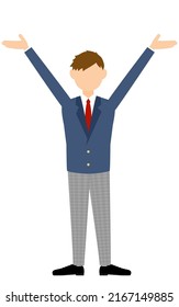 Boys, blazer uniform, Hailing gesture with outstretched arms