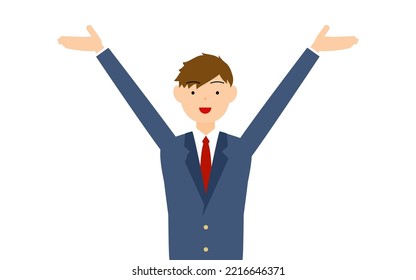 Boys, blazer uniform, Hailing gesture with outstretched arms