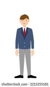Boys, blazer uniform, Stand on a stick with your hands down.