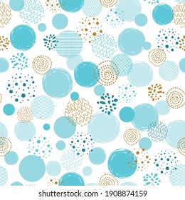 Boys Blue Dotted Seamless Pattern Polka Dot Abstract Background Blue Gold Circle Shapes Vector