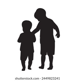 boys, brothers silhouette on white background vector