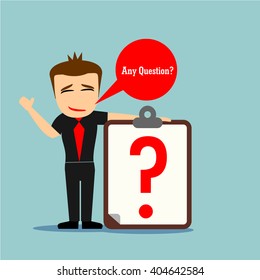 boys cartoon character and big board with question mark