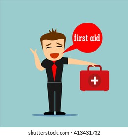 boys cartoon character - bring first aid box 