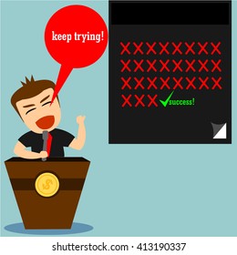 boys cartoon character - keep trying until success 