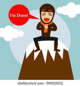 Boys Cartoon Character - on top of the mountain 