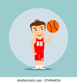 Boys cartoon character - playing the basketball 