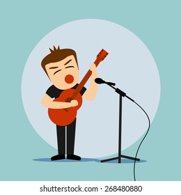 Boys cartoon character - playing guitar