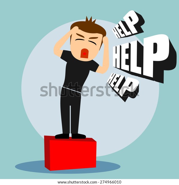 Boys Cartoon Character Screaming Help Assistance Stock Vector (Royalty