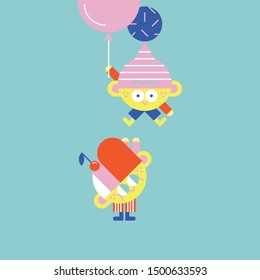 Boys cartoon characters with a balloon.