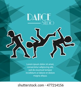 boys cartoons avatar dancer dance studio academy advertising icon. Silhouette design. Polygonal background. Vector illustration
