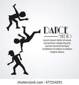 boys cartoons avatar dancer dance studio academy advertising icon. Silhouette black and white design. Vector illustration