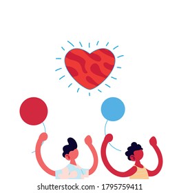 boys cartoons with balloons and heart design, Kid childhood little people lifestyle casual person cheerful and cute theme Vector illustration