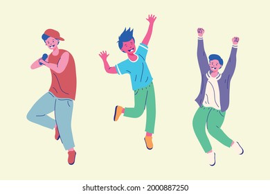 boys cartoons jumping set on white background