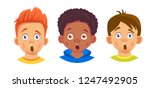Boys character set. Emotions of children face. Face vector illustration
