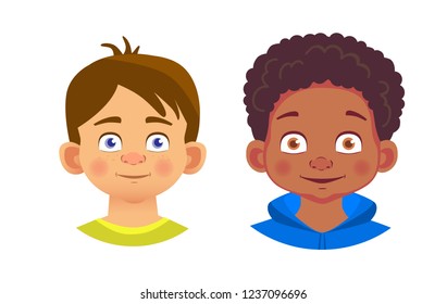 Boys character set. Emotions of children face. Face vector illustration