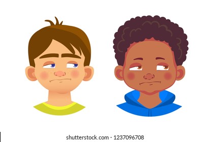 Boys character set. Emotions of children face. Face vector illustration