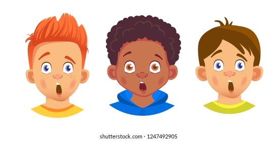 Boys character set. Emotions of children face. Face vector illustration