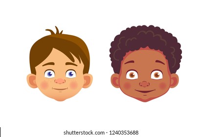 Boys character set. Head icon. Face vector illustration