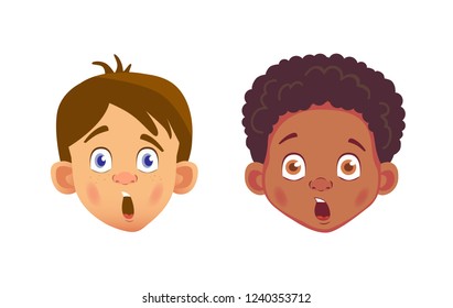 Boys character set. Head icon. Face vector illustration