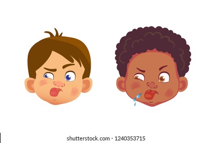 Boys character set. Head icon. Face vector illustration