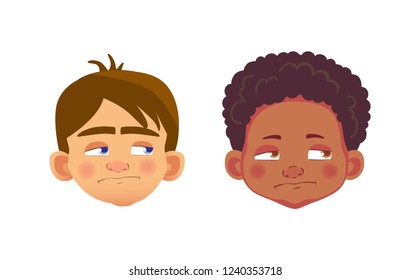 Boys character set. Head icon. Face vector illustration